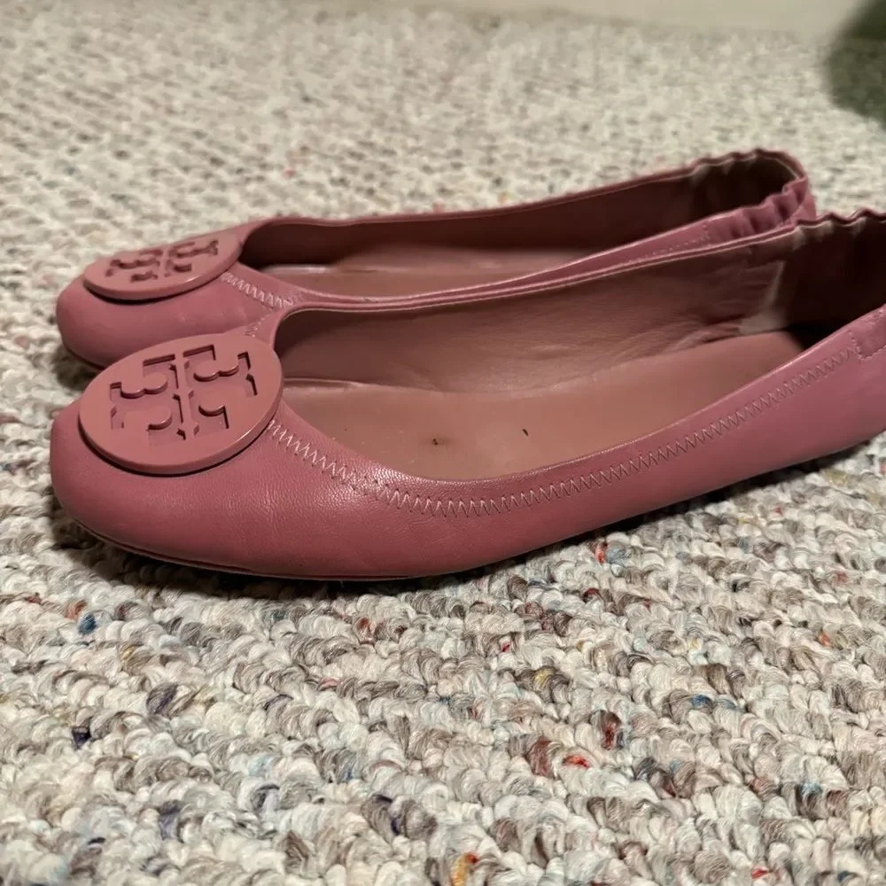 Tory Burch Minnie Travel Ballet with Leather Logo in Rosa- Size 9.5